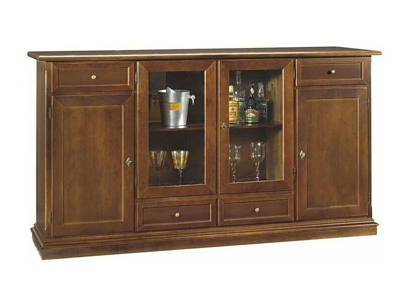 MOBILI 2G - MADIA CREDENZA 4 PORTE LEGNO TINTA NOCE L.205 P.49 H.113 (385)