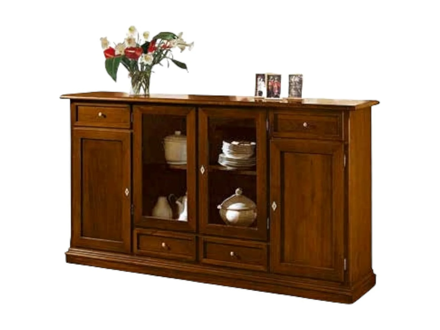 MOBILI 2G - MADIA CREDENZA 4 PORTE LEGNO TINTA NOCE L.205 P.49 H.113 (385)