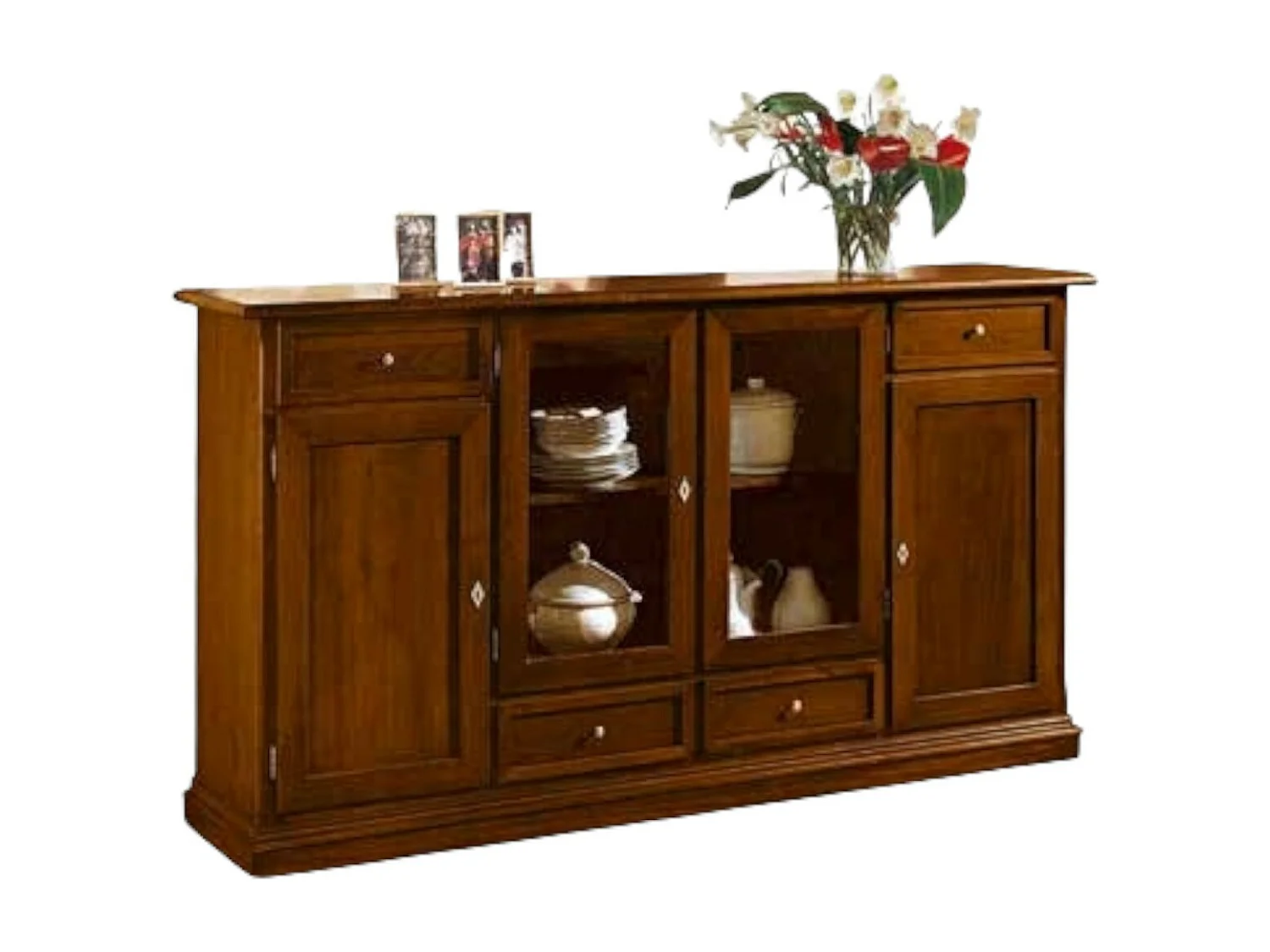 MOBILI 2G - MADIA CREDENZA 4 PORTE LEGNO TINTA NOCE L.205 P.49 H.113 (385)
