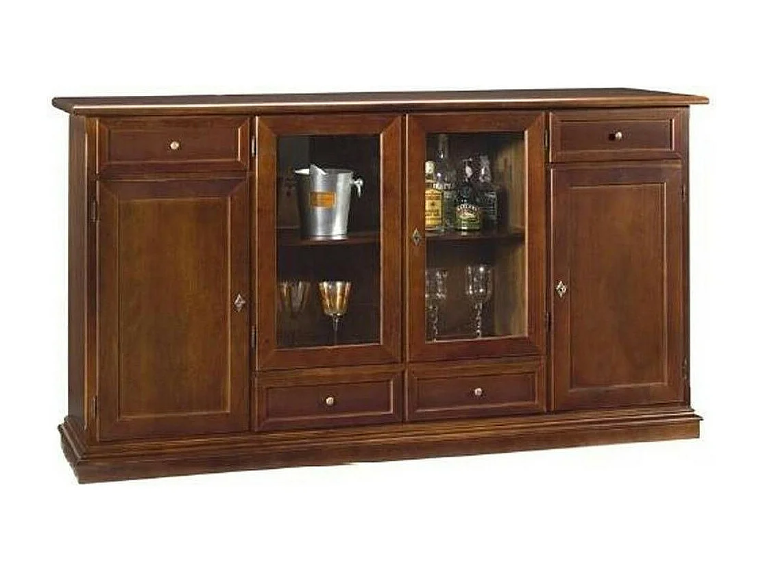 MOBILI 2G - MADIA CREDENZA 4 PORTE LEGNO TINTA NOCE L.205 P.49 H.113 (385)