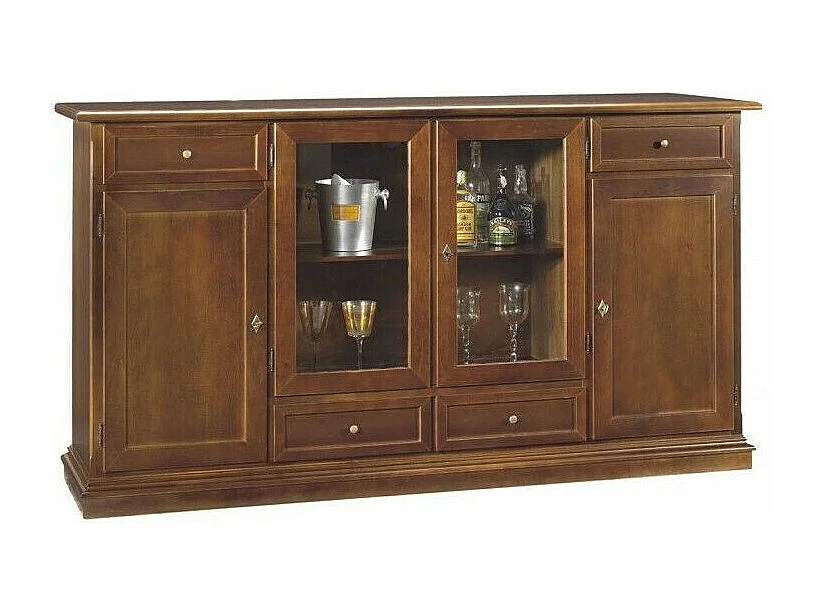 MOBILI 2G - MADIA CREDENZA 4 PORTE LEGNO TINTA NOCE L.205 P.49 H.113 (385)