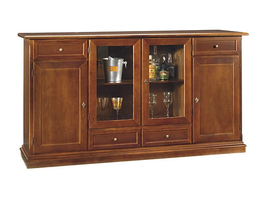 MOBILI 2G - MADIA CREDENZA 4 PORTE LEGNO TINTA NOCE L.205 P.49 H.113 (385)