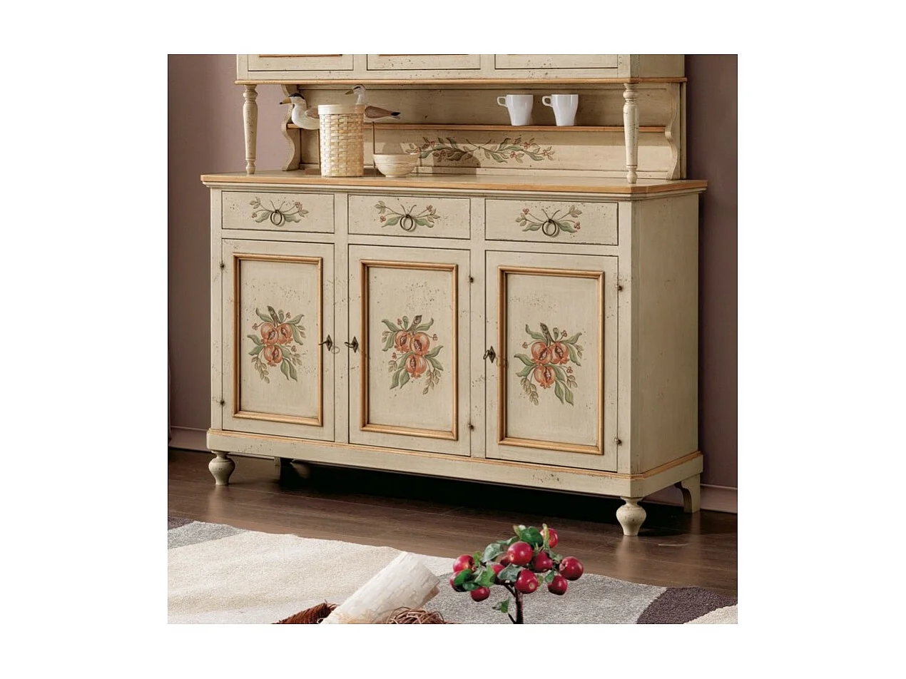 MOBILI 2G - cristalliera provenzale in legno shabby avorio ocra 3 porte 160x50x221 (1460+1461)