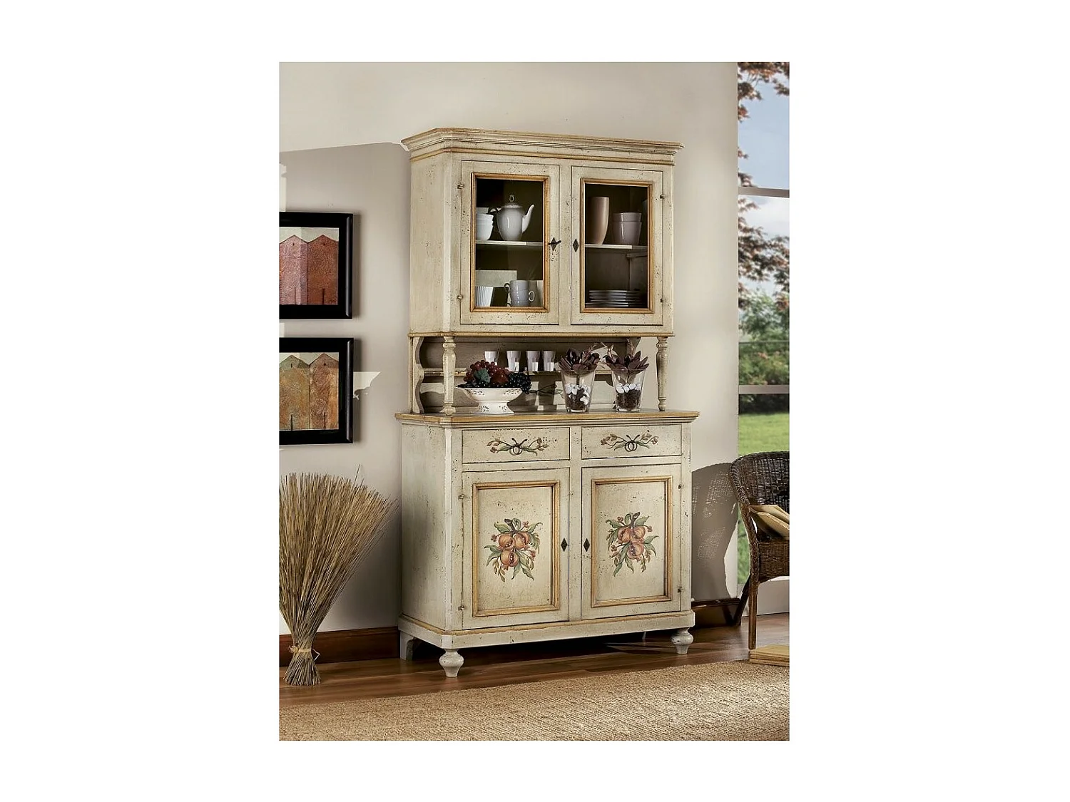 MOBILI 2G - cristalliera in legno provenzale laccata a mano 2 porte 112x49x206 (1416+1417)