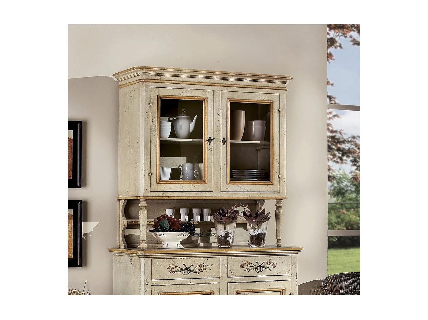 MOBILI 2G - cristalliera in legno provenzale laccata a mano 2 porte 112x49x206 (1416+1417)