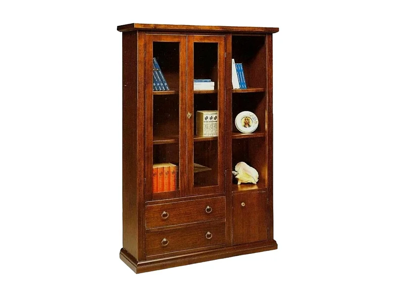 MOBILI 2G - VETRINA 3 ANTE ARTE POVERA IN LEGNO TINTA NOCE 120x40x185 (21F)