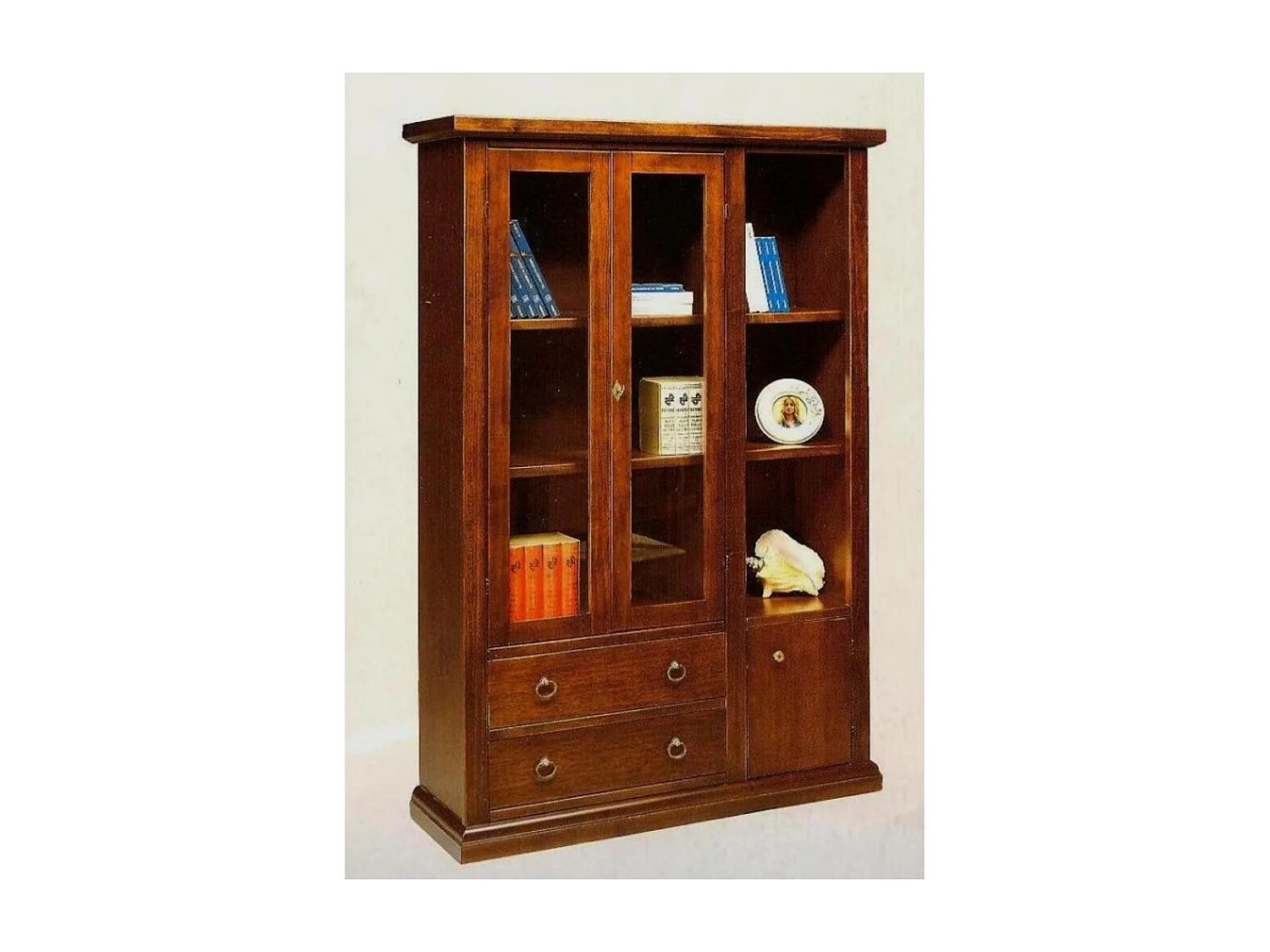 MOBILI 2G - VETRINA 3 ANTE ARTE POVERA IN LEGNO TINTA NOCE 120x40x185 (21F)