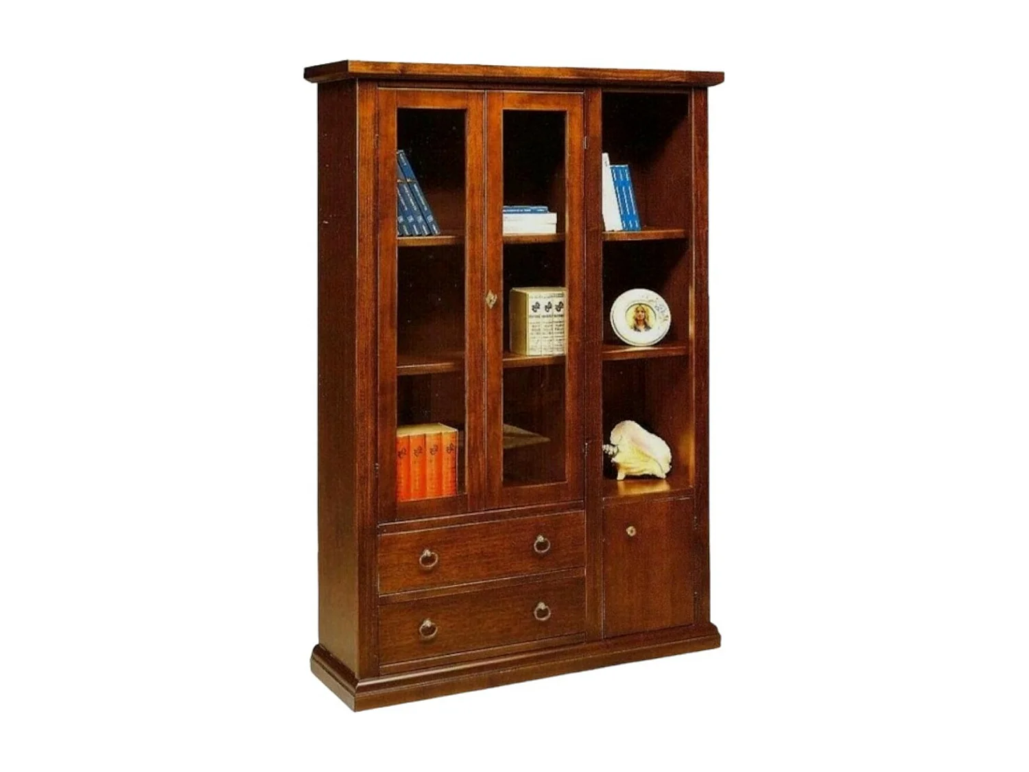 MOBILI 2G - VETRINA 3 ANTE ARTE POVERA IN LEGNO TINTA NOCE 120x40x185 (21F)