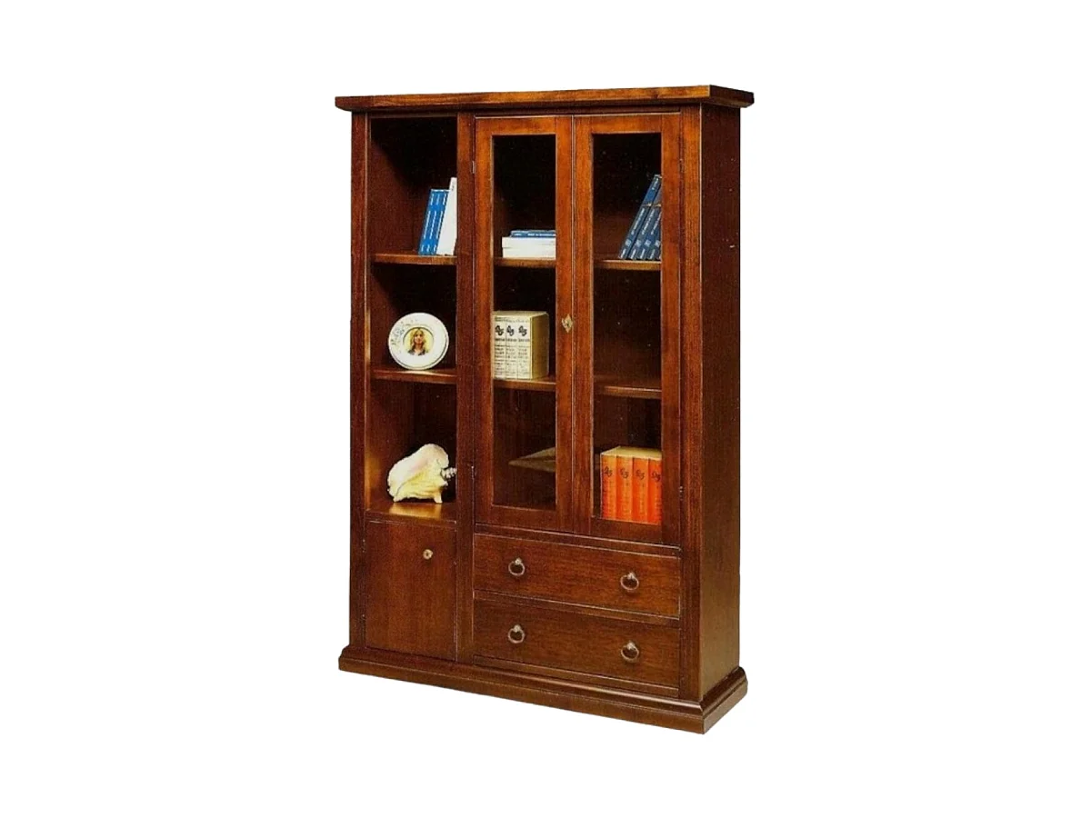 MOBILI 2G - VETRINA 3 ANTE ARTE POVERA IN LEGNO TINTA NOCE 120x40x185 (21F)