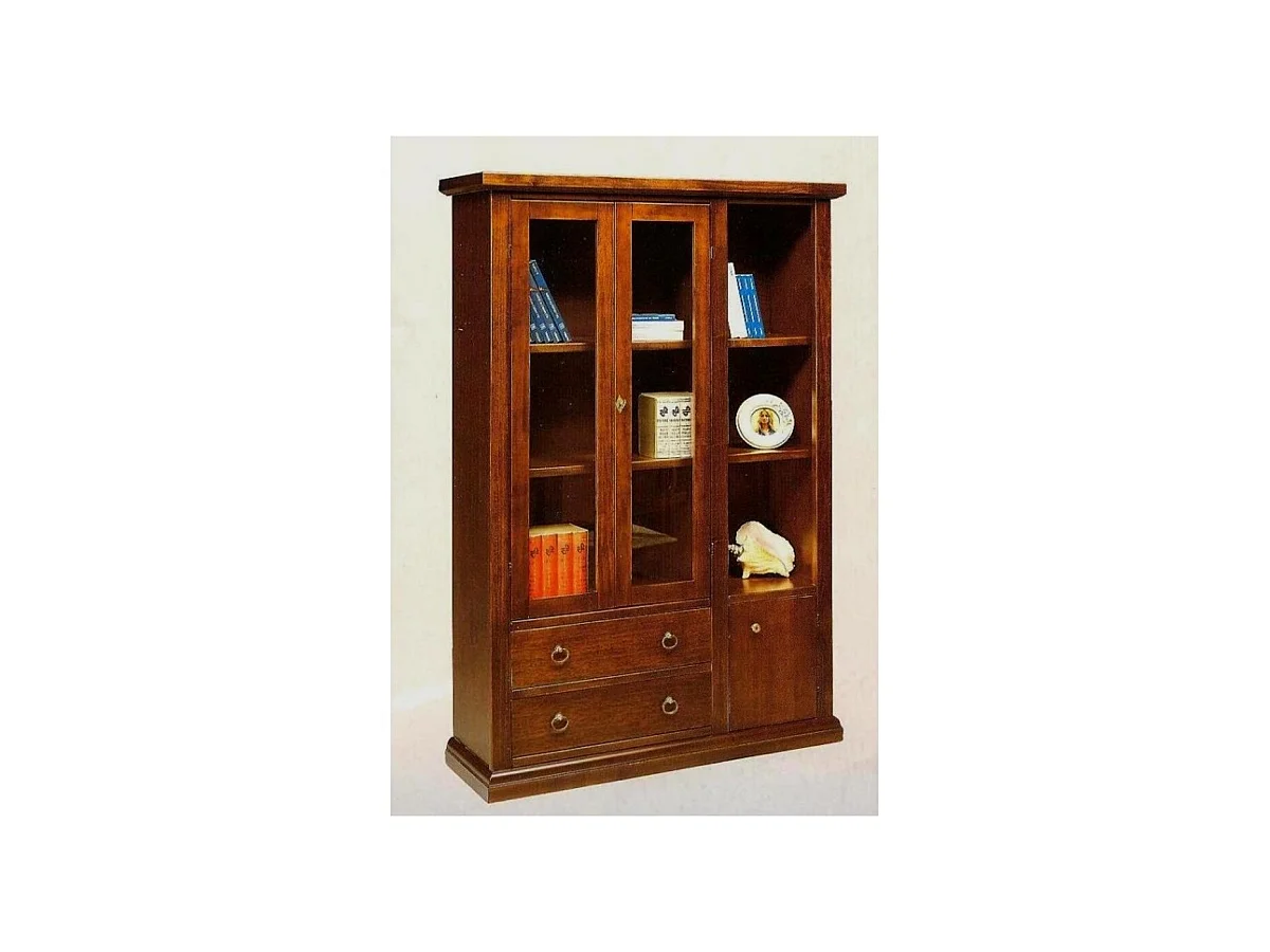 MOBILI 2G - VETRINA 3 ANTE ARTE POVERA IN LEGNO TINTA NOCE 120x40x185 (21F)