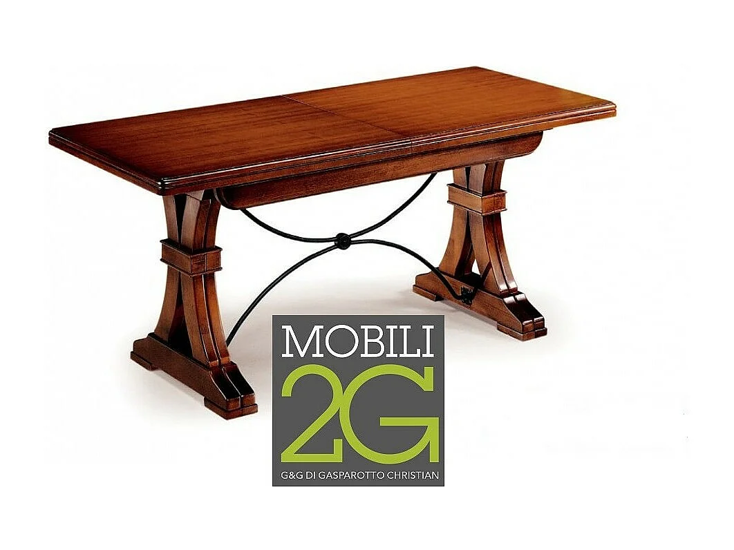 MOBILI 2G - TAVOLO FRATINO CON FERRO ALLUNGABILE IN LEGNO ARTE POVERA NOCE SCURO 180x100 (123)