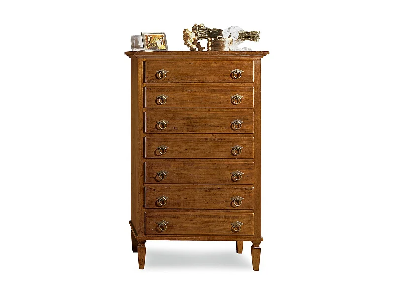 MOBILI 2G - Cassettiera 7 cassetti in legno arte povera tinta noce L.85 x P.47 H.138 (6019)