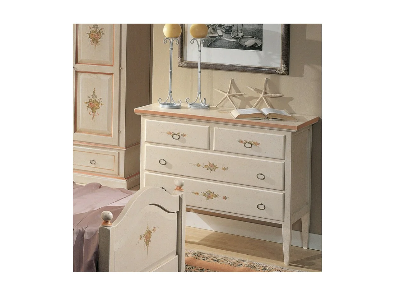 MOBILI 2G - COMO 4 CASSETTI BIANCO FILO ROSA IN LEGNO 110x51x90 (1317)