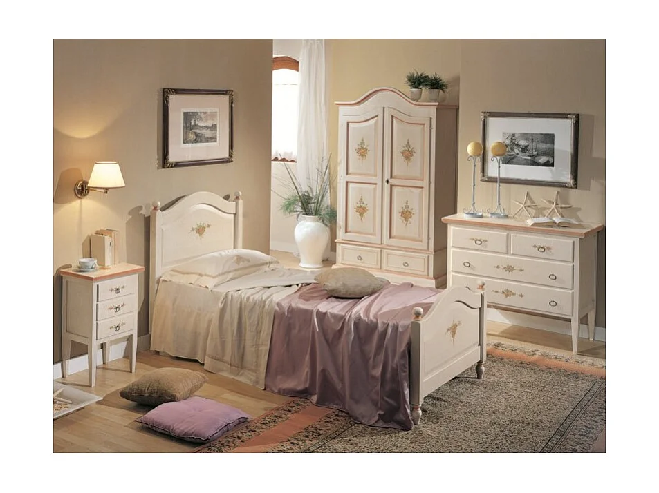 MOBILI 2G - COMO 4 CASSETTI BIANCO FILO ROSA IN LEGNO 110x51x90 (1317)