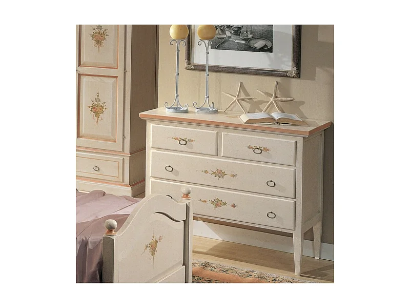 MOBILI 2G - COMO 4 CASSETTI BIANCO FILO ROSA IN LEGNO 110x51x90 (1317)