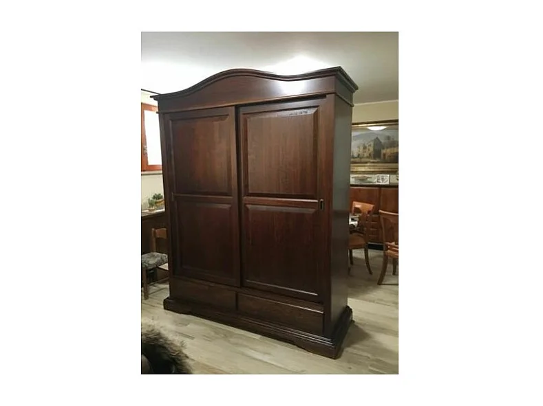 MOBILI 2G - ARMADIO ARTE POVERA 2 ANTE SCORREVOLI LEGNO TINTA NOCE 180X67X225 (583)