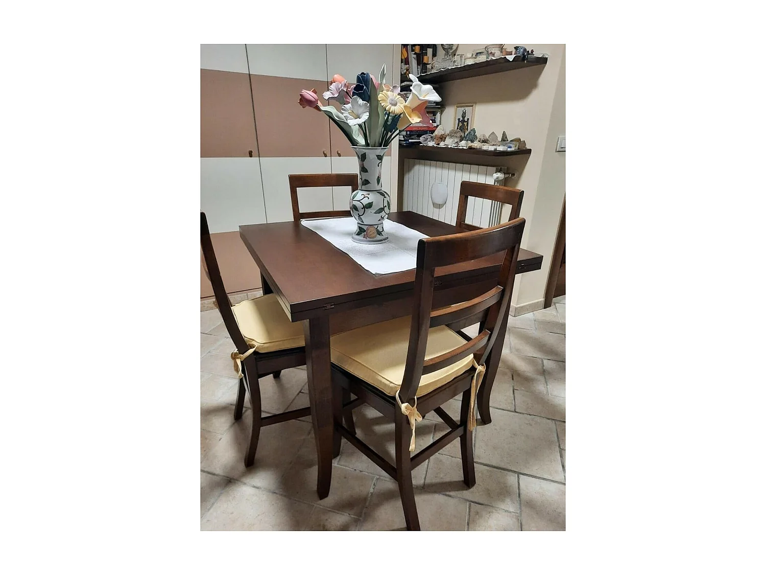 MOBILI 2G - TAVOLO NOCE GAMBA SCIABOLA 100X100 ALLUNGABILE A LIBRO (14)