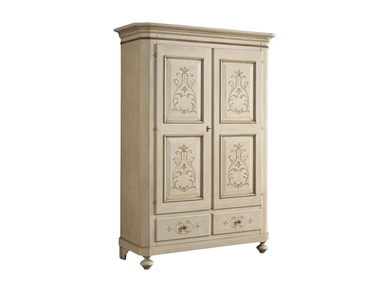 MOBILI 2G - Armadio 2 porte classico in legno avorio shabby 135x63x203 (1467)