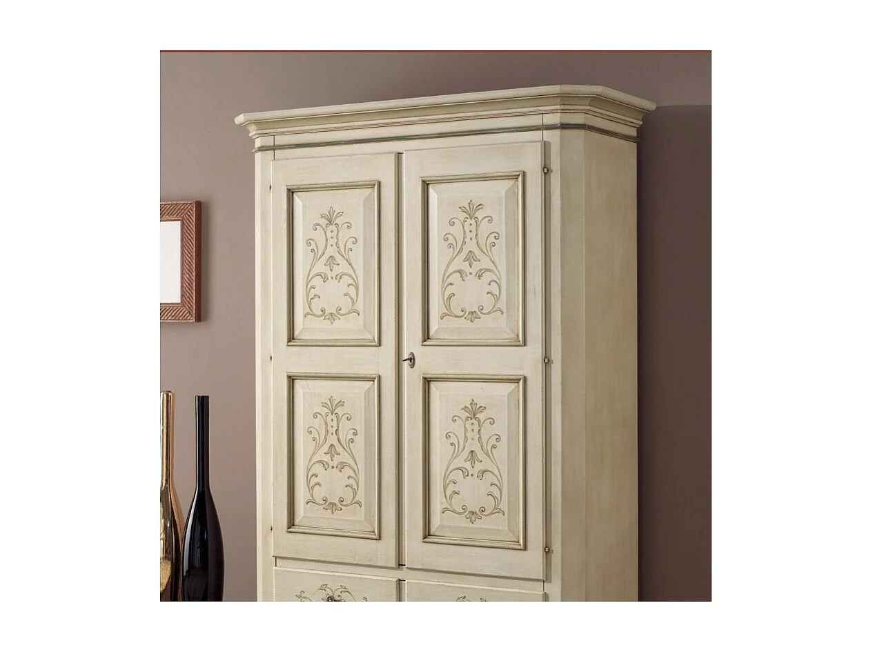 MOBILI 2G - Armadio 2 porte classico in legno avorio shabby 135x63x203 (1467)