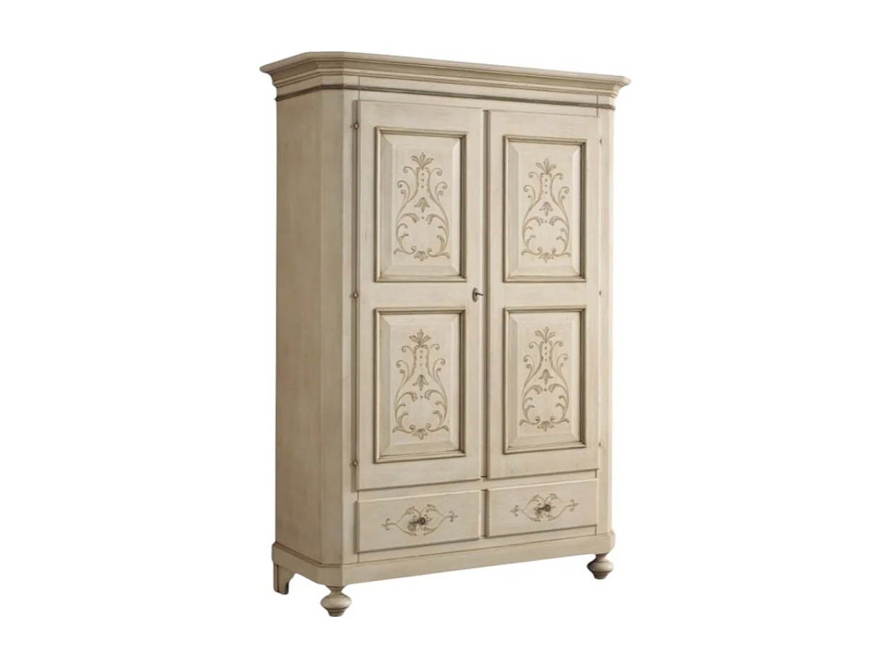 MOBILI 2G - Armadio 2 porte classico in legno avorio shabby 135x63x203 (1467)