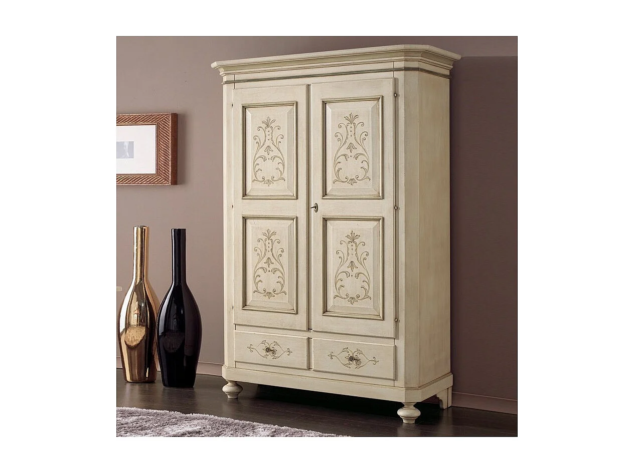MOBILI 2G - Armadio 2 porte classico in legno avorio shabby 135x63x203 (1467)