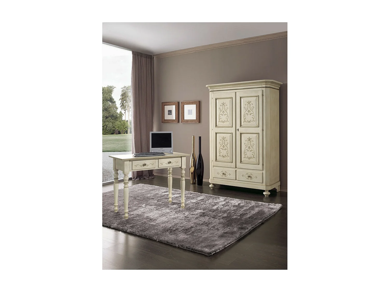 MOBILI 2G - Armadio 2 porte classico in legno avorio shabby 135x63x203 (1467)