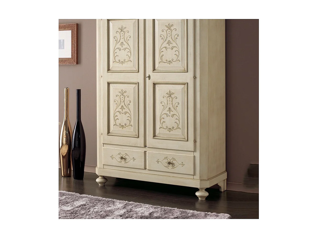 MOBILI 2G - Armadio 2 porte classico in legno avorio shabby 135x63x203 (1467)