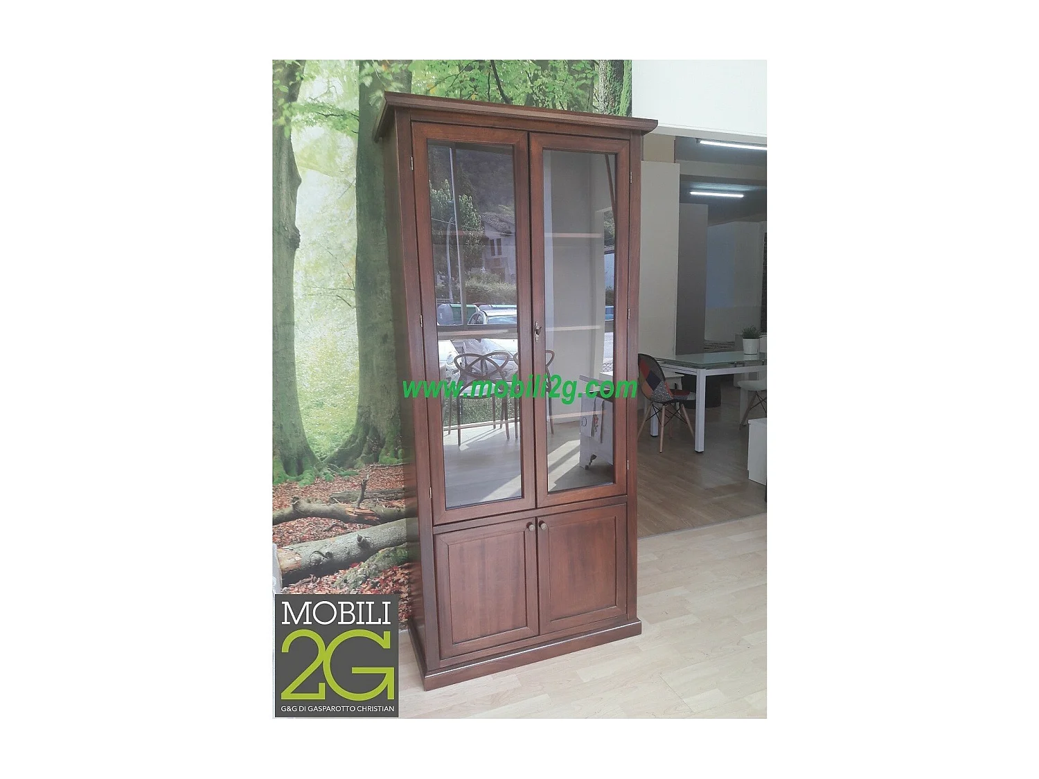 MOBILI 2G - VETRINA ARTE POVERA 2 PORTE IN LEGNO TINTA NOCE 90X41X186 (387)