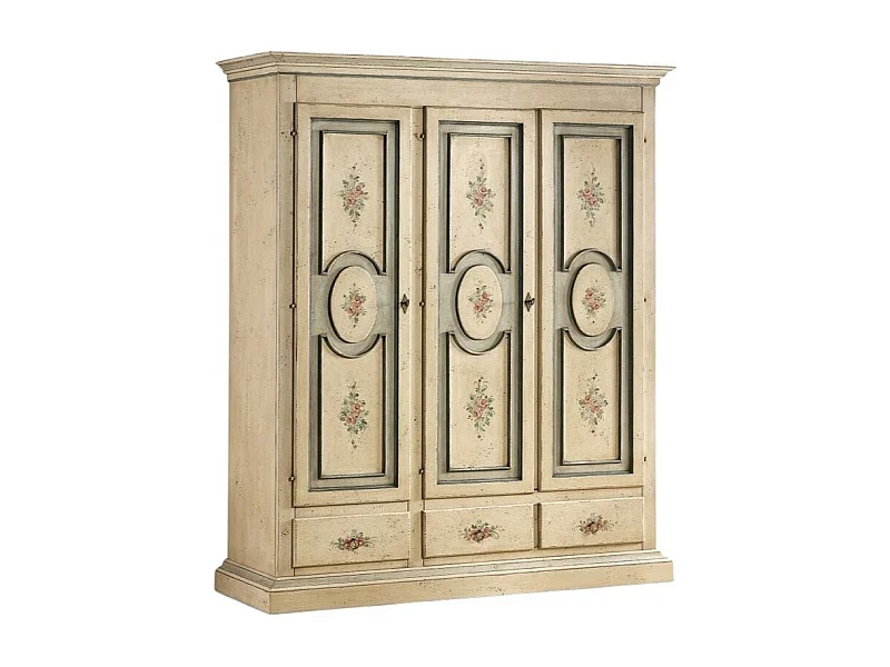 MOBILI 2G - Armadio 3 porte arte povera in legno shabby avorio 184x60x217 (1433)