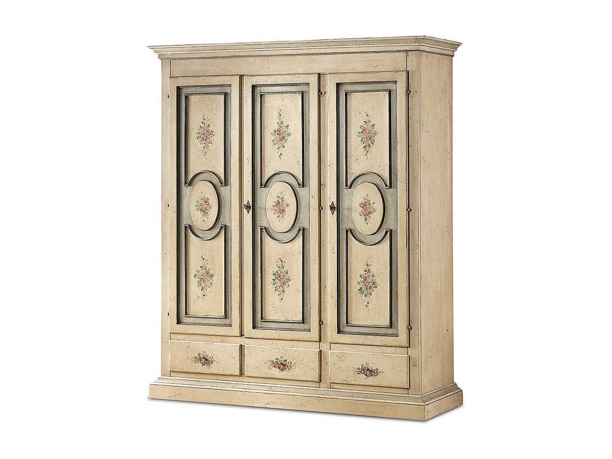 MOBILI 2G - Armadio 3 porte arte povera in legno shabby avorio 184x60x217 (1433)