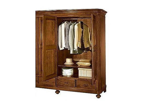 MOBILI 2G - Armadio 3 porte arte povera in legno shabby avorio 184x60x217 (1433)