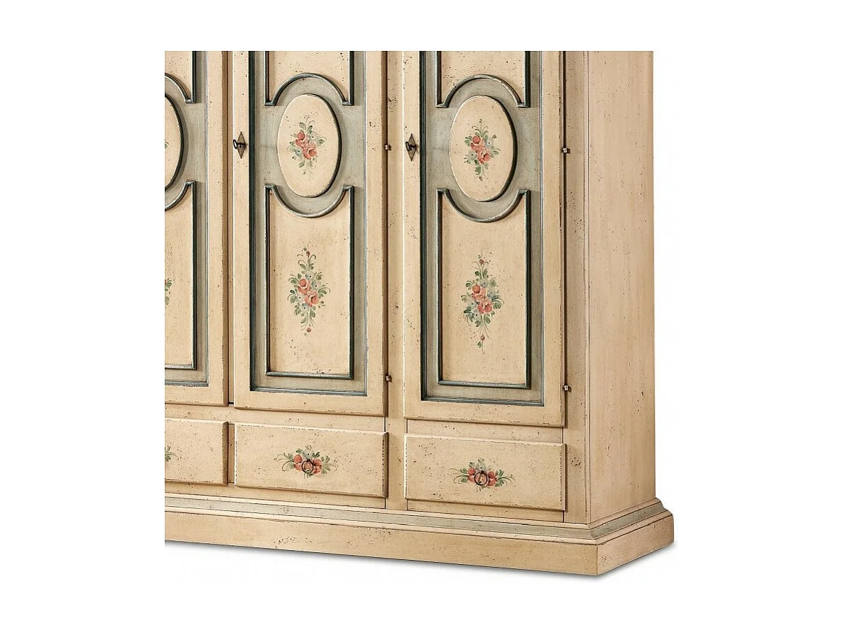 MOBILI 2G - Armadio 3 porte arte povera in legno shabby avorio 184x60x217 (1433)