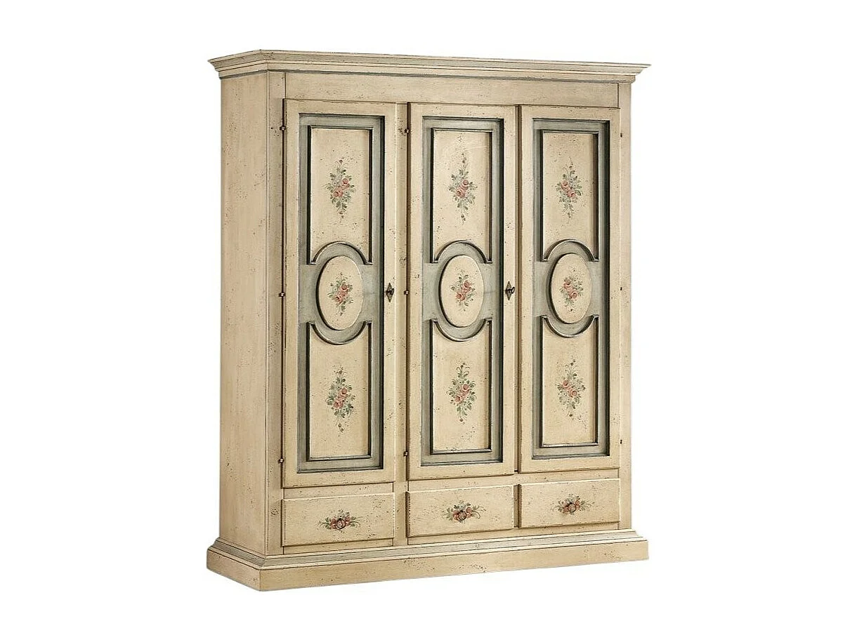 MOBILI 2G - Armadio 3 porte arte povera in legno shabby avorio 184x60x217 (1433)