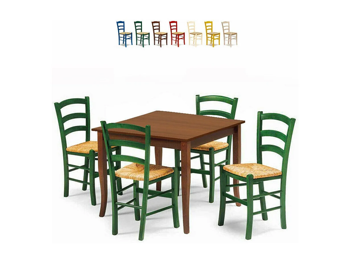 MOBILI 2G - Set tavolo legno 80x80 + 4 sedie legno Shabby Verde