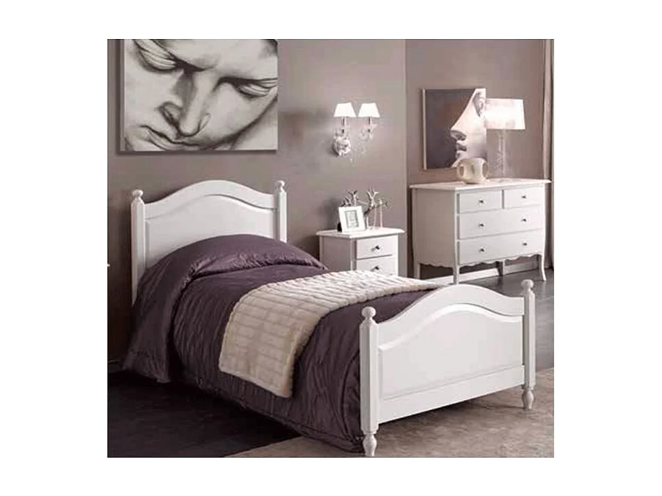 MOBILI 2G - LETTO SINGOLO CLASSICO SHABBY BIANCO 100x212x112 (6072)