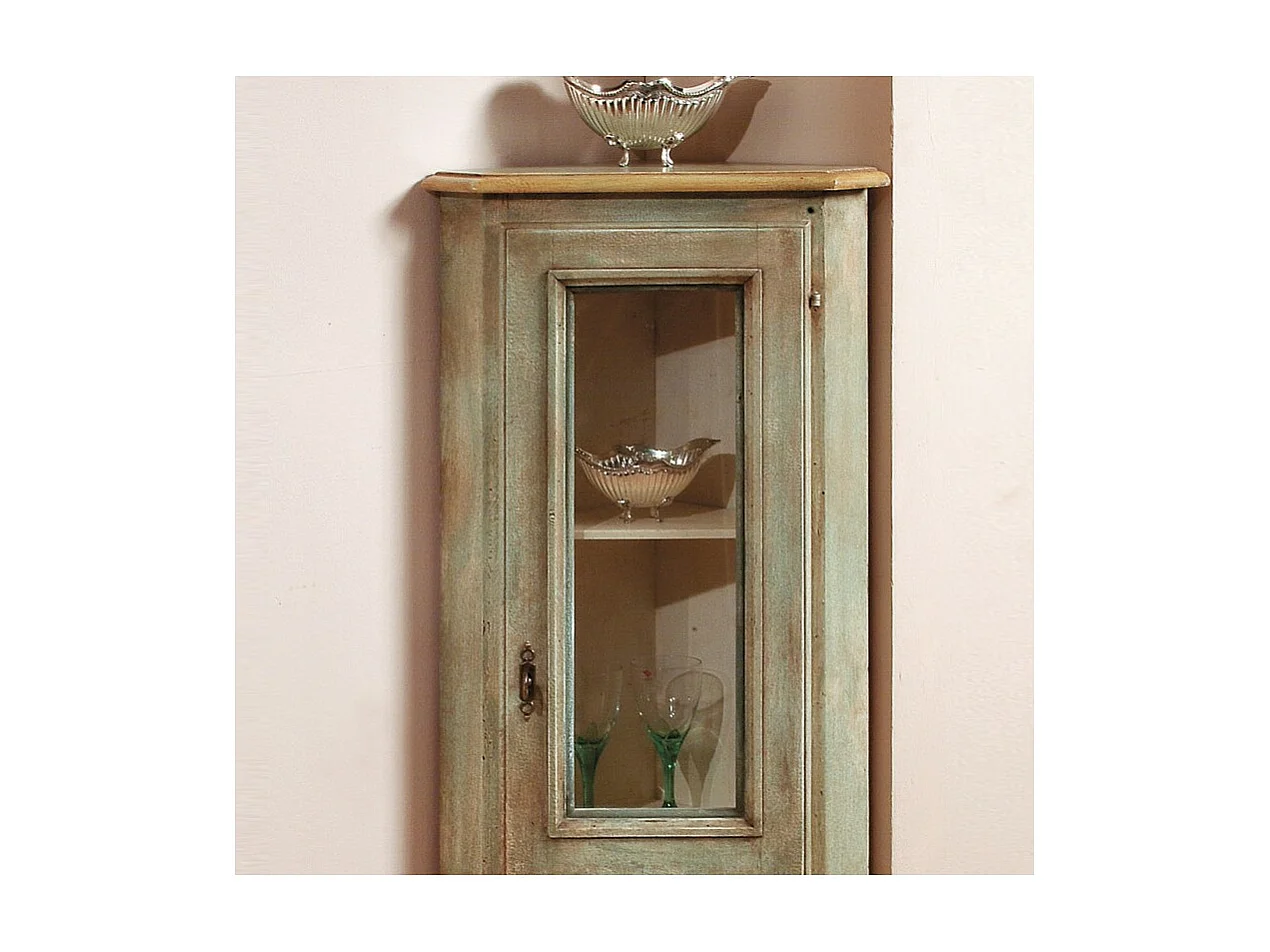 MOBILI 2G - Mobile Angolo in legno 1 porta 3 ripiani arte povera laccato verde 49X31X116 (1333)