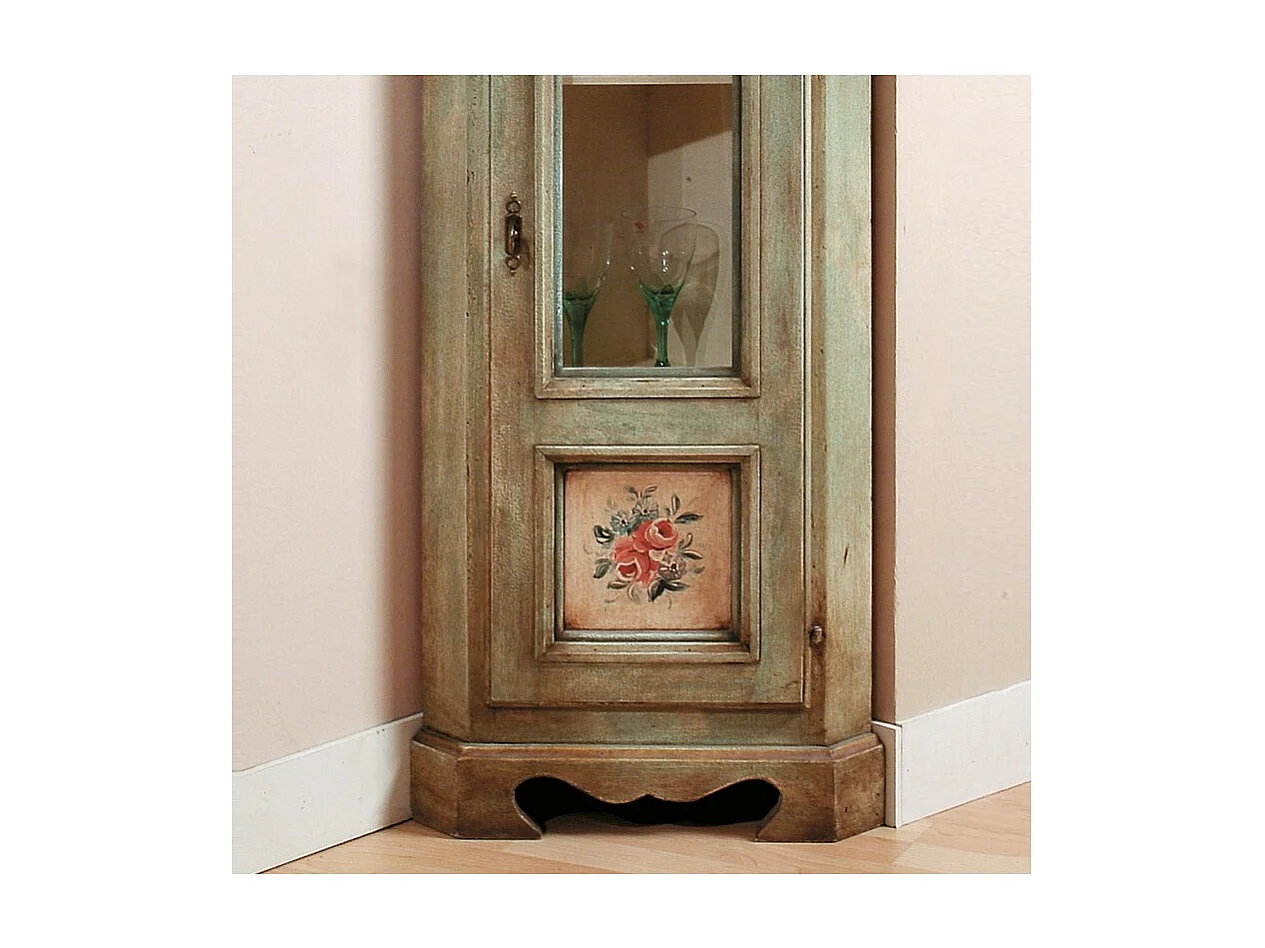 MOBILI 2G - Mobile Angolo in legno 1 porta 3 ripiani arte povera laccato verde 49X31X116 (1333)