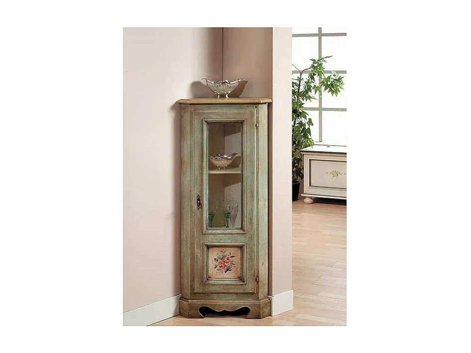 MOBILI 2G - Mobile Angolo in legno 1 porta 3 ripiani arte povera laccato verde 49X31X116 (1333)