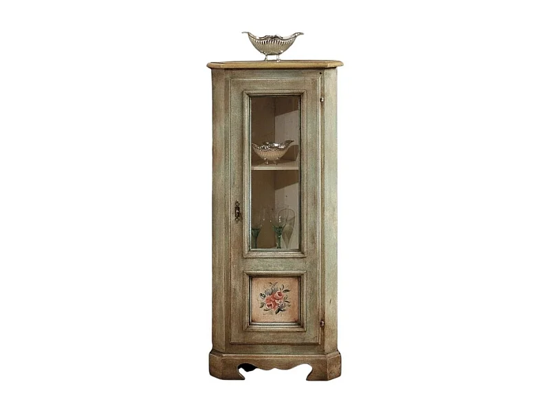 MOBILI 2G - Mobile Angolo in legno 1 porta 3 ripiani arte povera laccato verde 49X31X116 (1333)