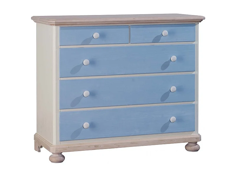 MOBILI 2G - COMO 5 CASSETTI IN LEGNO AZZURRO MIELE L.118 P.52 H.99 (2210)