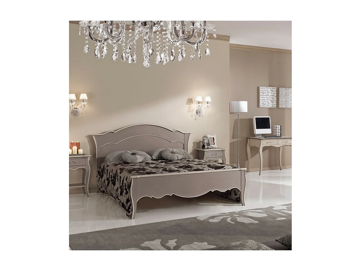 MOBILI 2G - LETTO SAGOMATO MATRIMONIALE BICOLORE TORTORA IN LEGNO (1481)