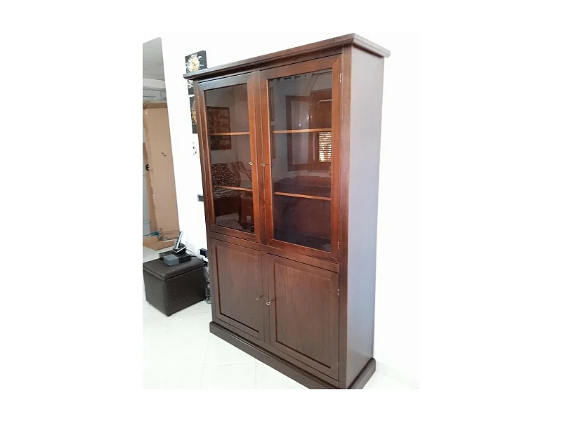 MOBILI 2G - VETRINA 4 ANTE ARTE POVERA IN LEGNO TINTA NOCE L 120x41x187 (390)