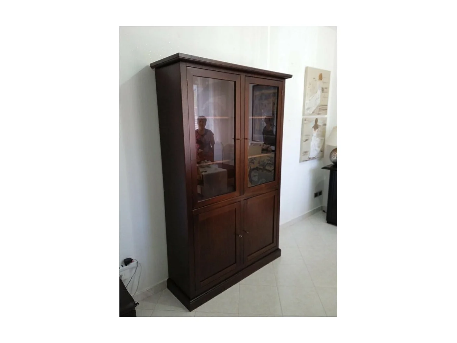 MOBILI 2G - VETRINA 4 ANTE ARTE POVERA IN LEGNO TINTA NOCE L 120x41x187 (390)