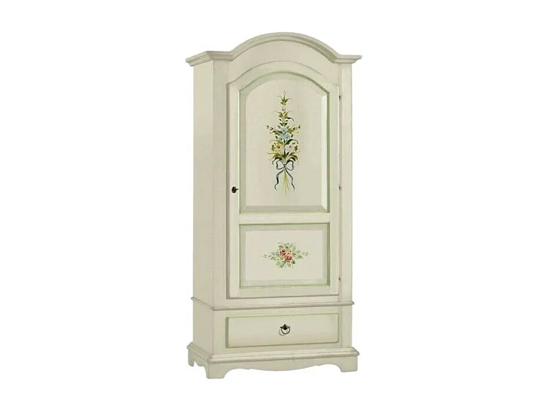 MOBILI 2G - ARMADIO 1 PORTA IN LEGNO SHABBY BIANCO DECORATO 96X56X196 (584)