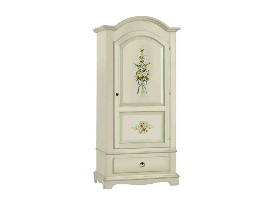MOBILI 2G - ARMADIO 1 PORTA IN LEGNO SHABBY BIANCO DECORATO 96X56X196 (584)