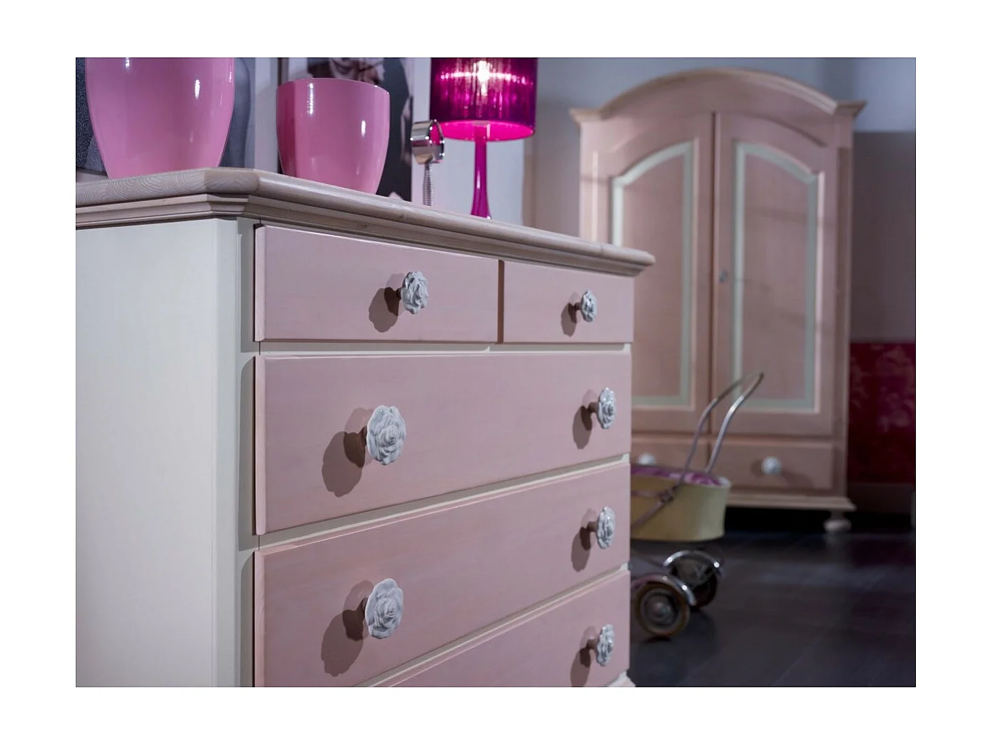 MOBILI 2G - COMO 5 CASSETTI IN LEGNO ROSA E MIELE L.118 P.52 H.99 (2208)