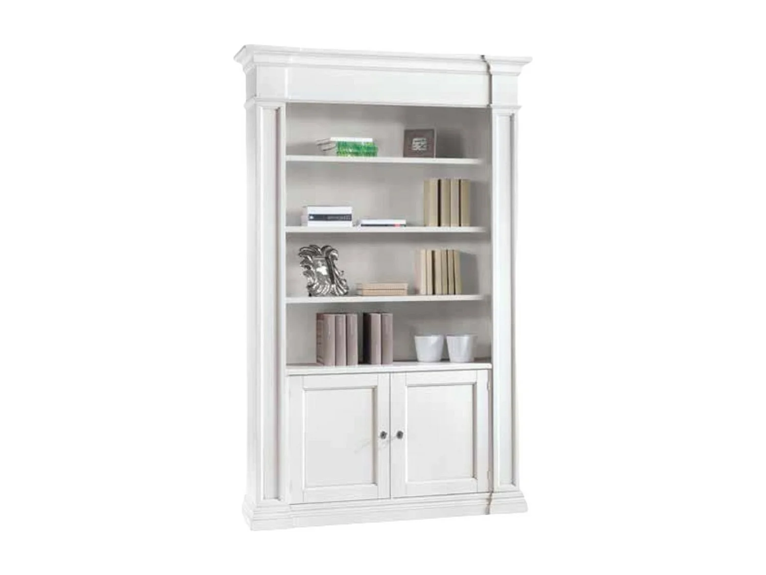 MOBILI2G - Libreria classica 2 porte in legno bianca 140x40x220 (1457)