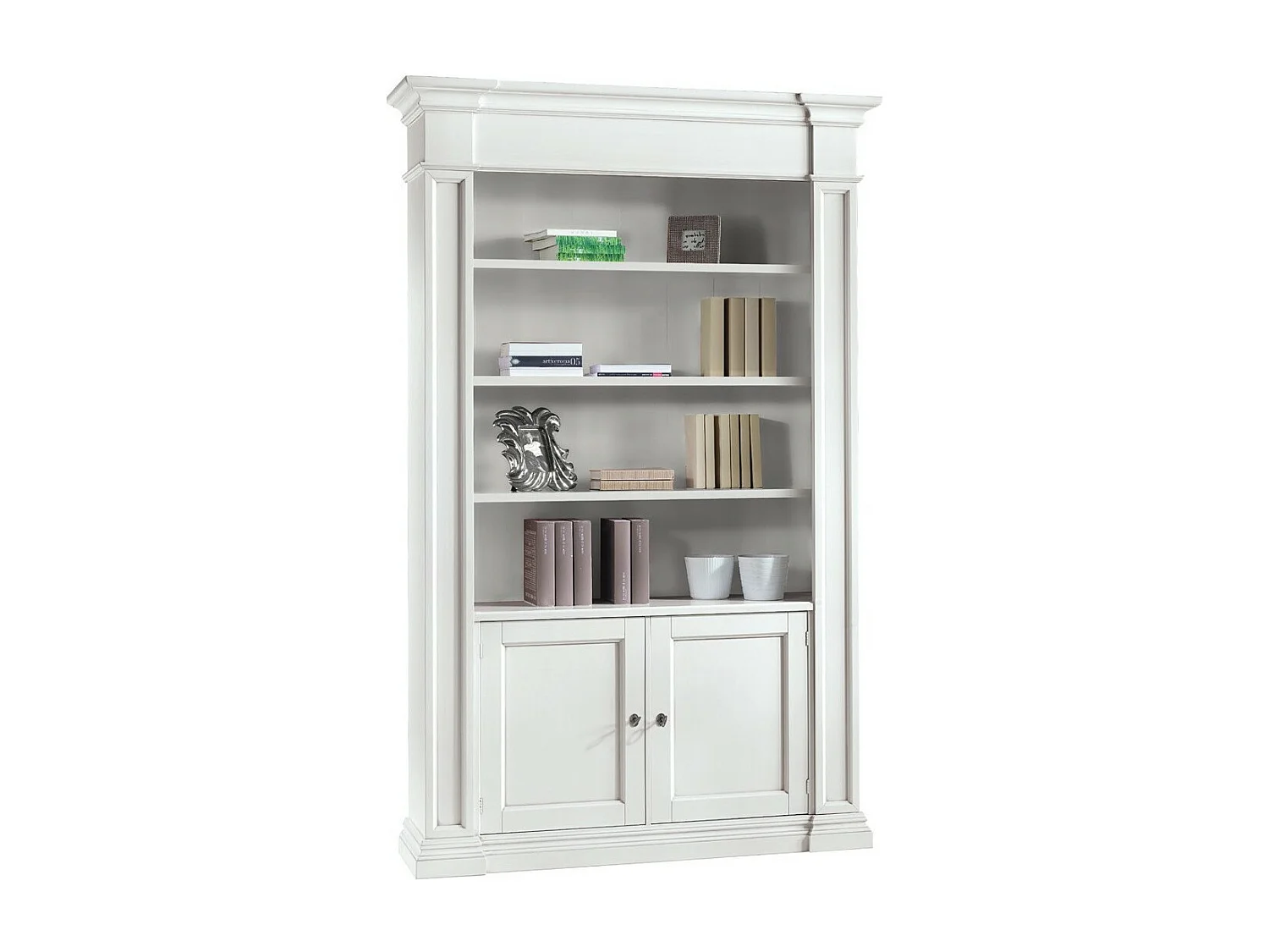 MOBILI2G - Libreria classica 2 porte in legno bianca 140x40x220 (1457)