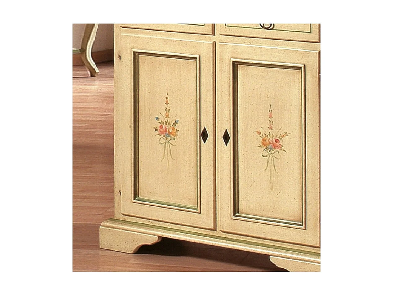 MOBILI 2G - Credenza 2 porte 2 cassetti Legno shabby avorio patinato filo verde 90x40x94 (1331)