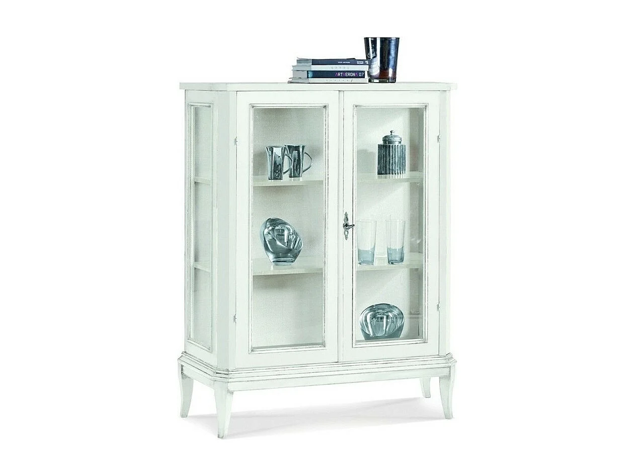 MOBILI 2G - VETRINA IN LEGNO SHABBY 2 PORTE BIANCO 96 P.36 H.116 (1462)